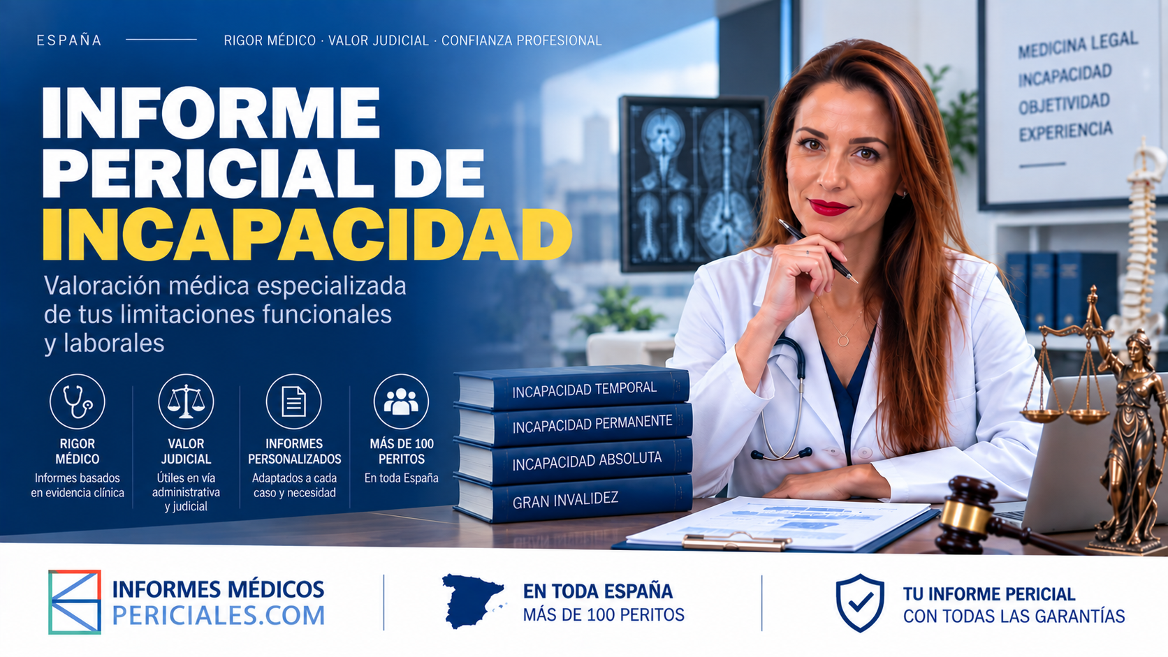 Informe pericial de incapacidad con valoración médica especializada de las limitaciones funcionales y laborales.