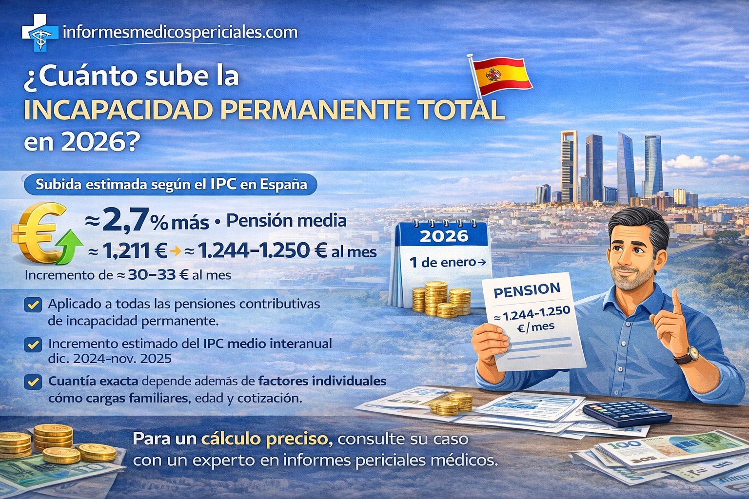 ¿Cuánto sube la incapacidad permanente total en 2026?